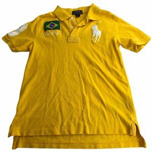 Ralph Lauren Polo Shirt Short Sleeve Yellow Brazil Flag Youth Medium 10-12